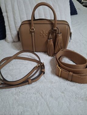 Tory Burch Camel/Tan Pebbled Leather Satchel with Tassels